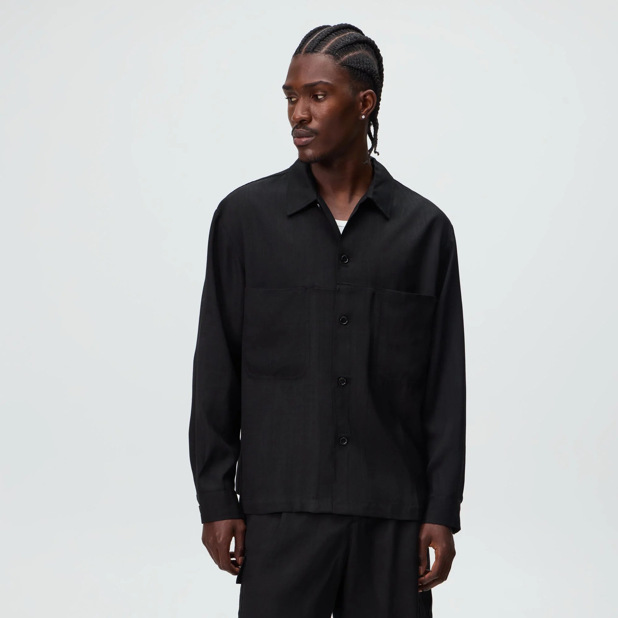 &Kin Textured Viscose Ace Buttondown - Black