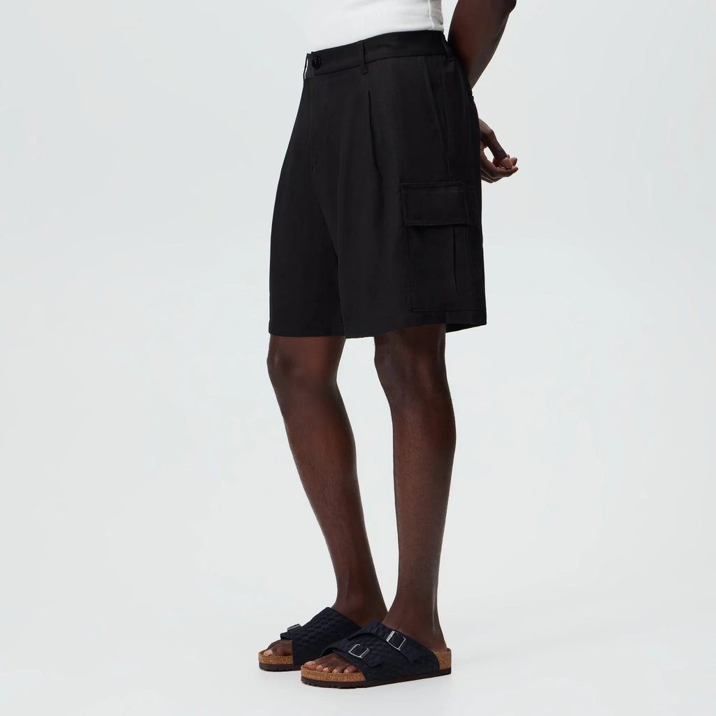 &Kin Textured Viscose Conley Cargo Short - Black