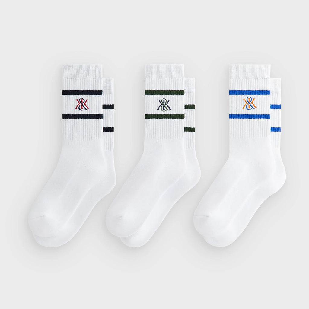 Kith 3-Pack K Crest Striped Cotton Crew Socks - White
