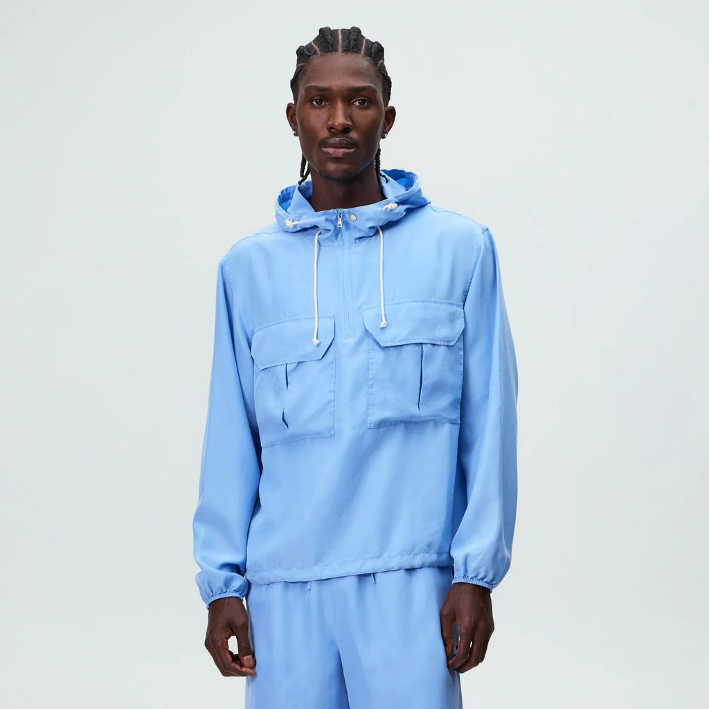 &Kin Washed Silk Habotai Quarter Zip Raj Jacket - Millstream