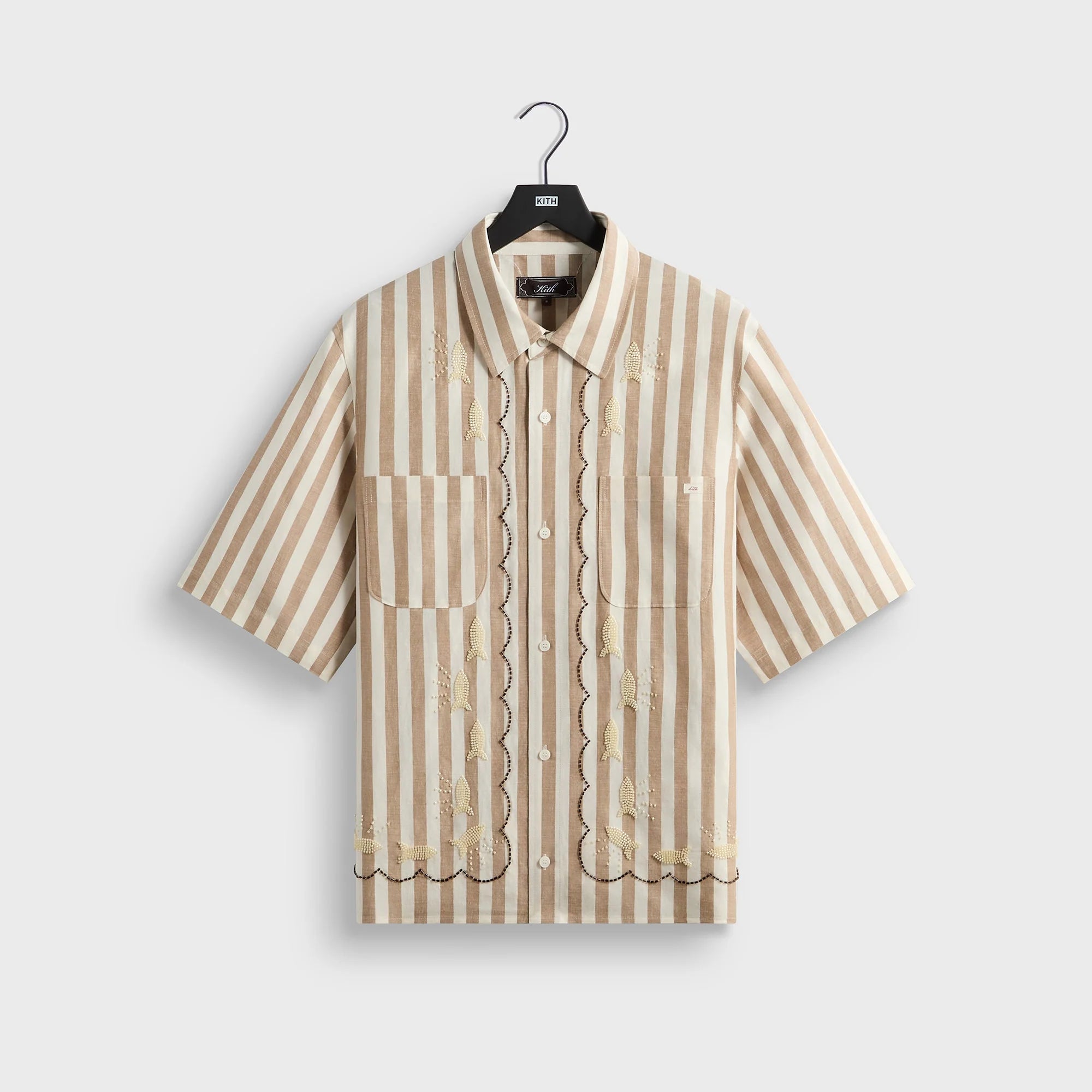 Kith Spun Silk Linen Stripe Paxton Buttondown - Chai