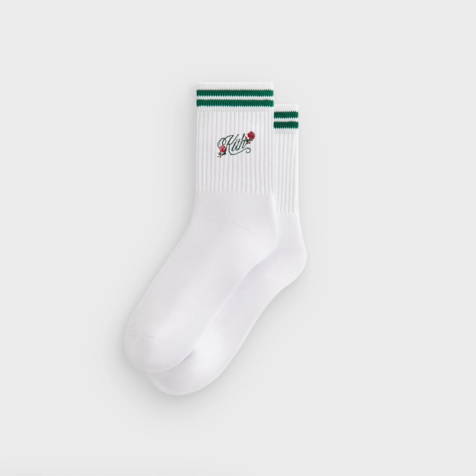 Kith Double Striped Floral Cotton Mid Crew Socks - Conifer