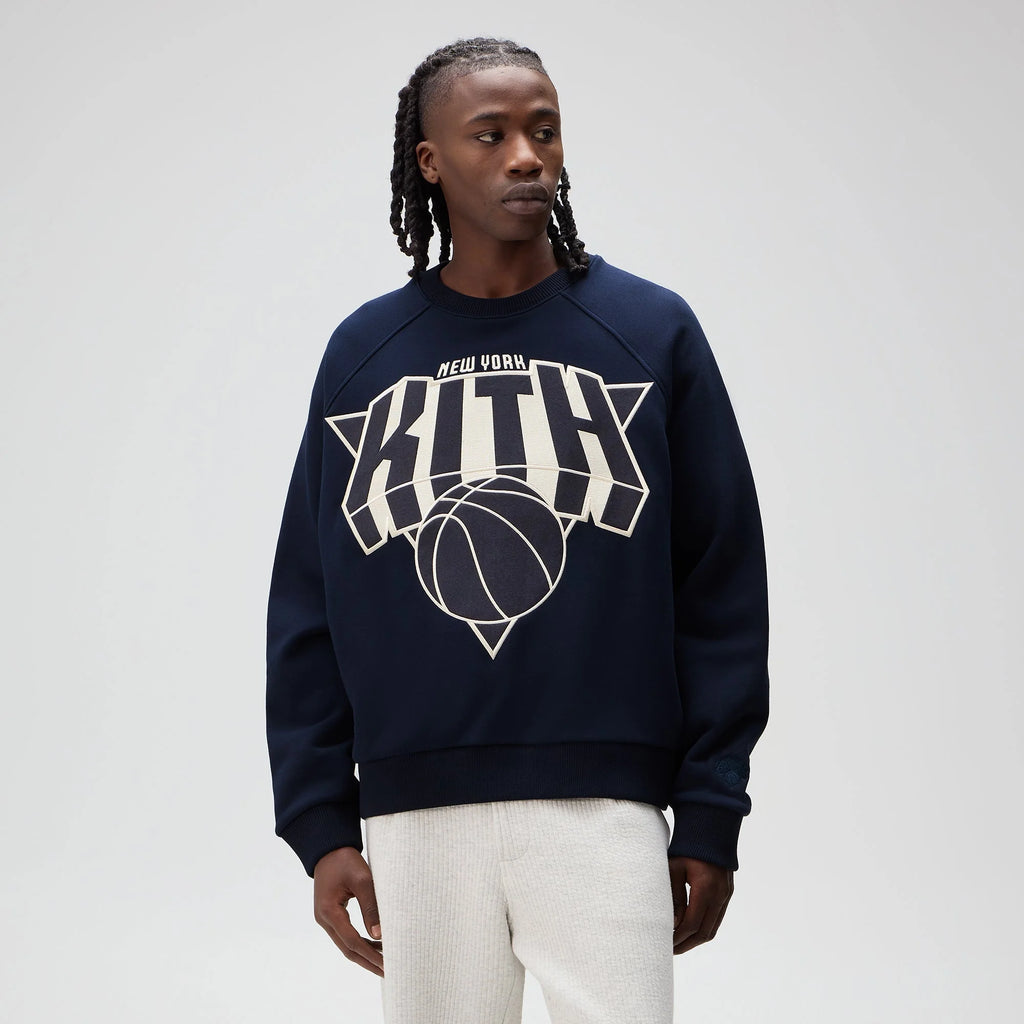 Kith for the New York Knicks Cutoff Nelson Raglan Vintage Crewneck - Nocturnal