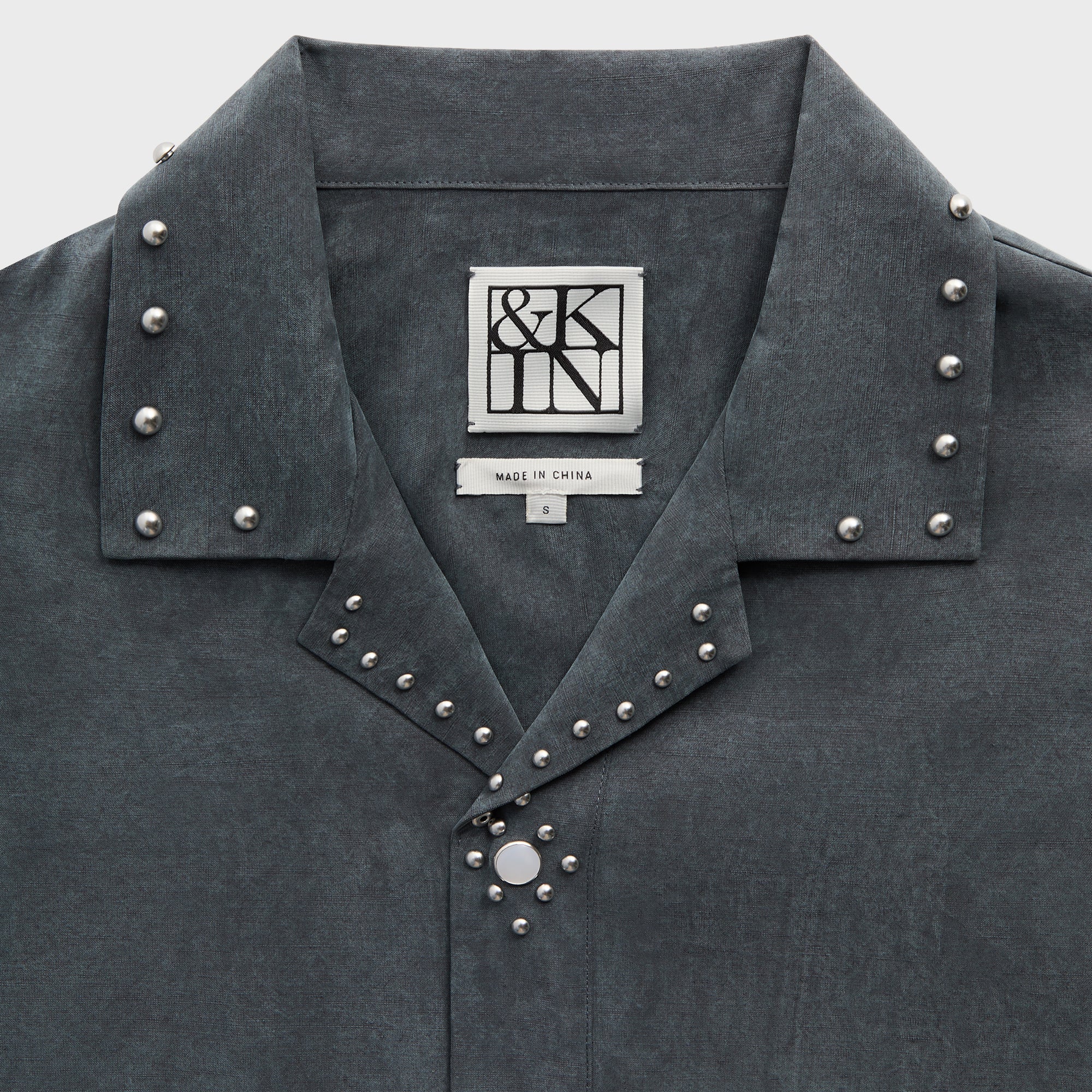 &Kin Studded Cupro Linen Sawyer Shirt - Somber