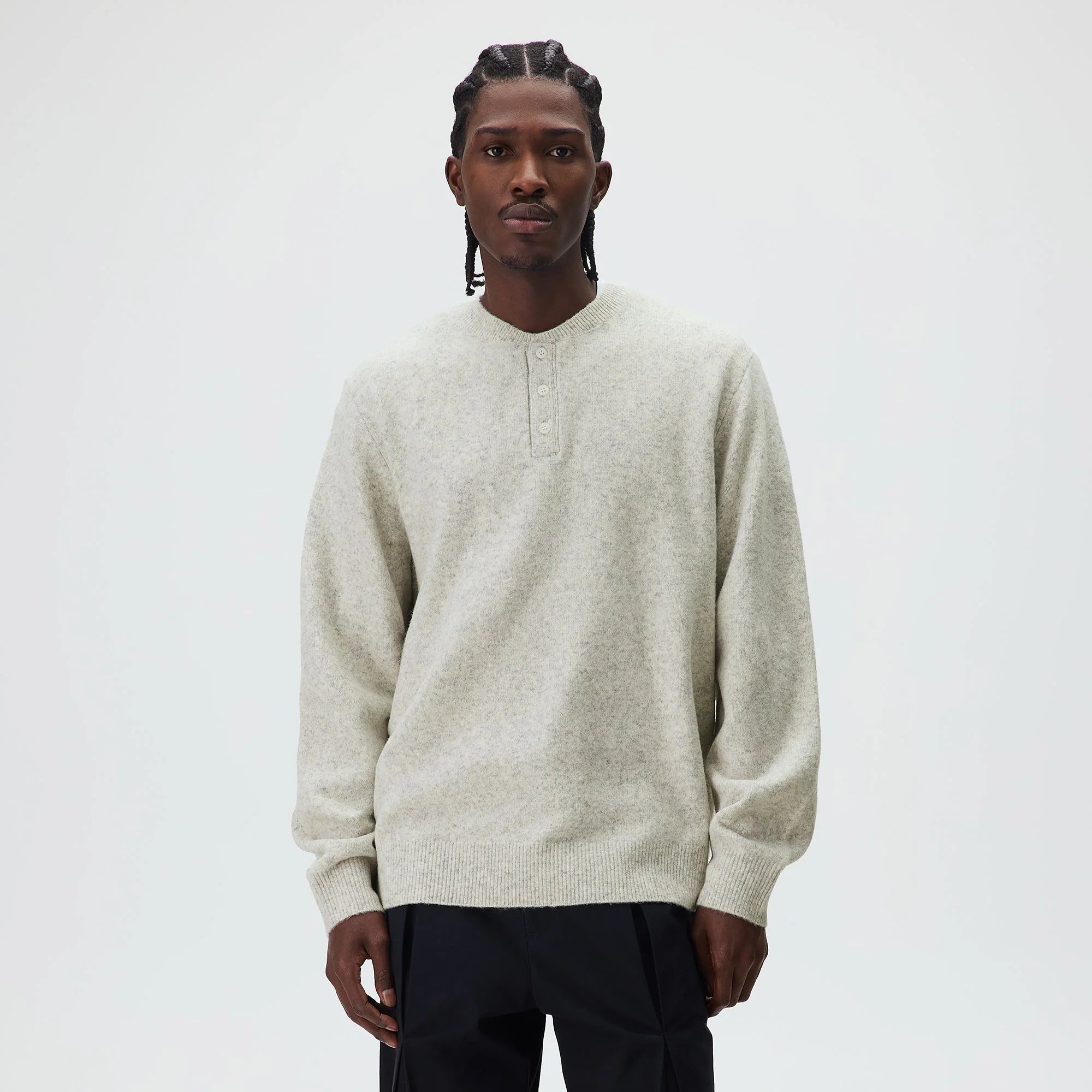 Kith Boucle Harmon Henley Sweater - Light Heather Grey