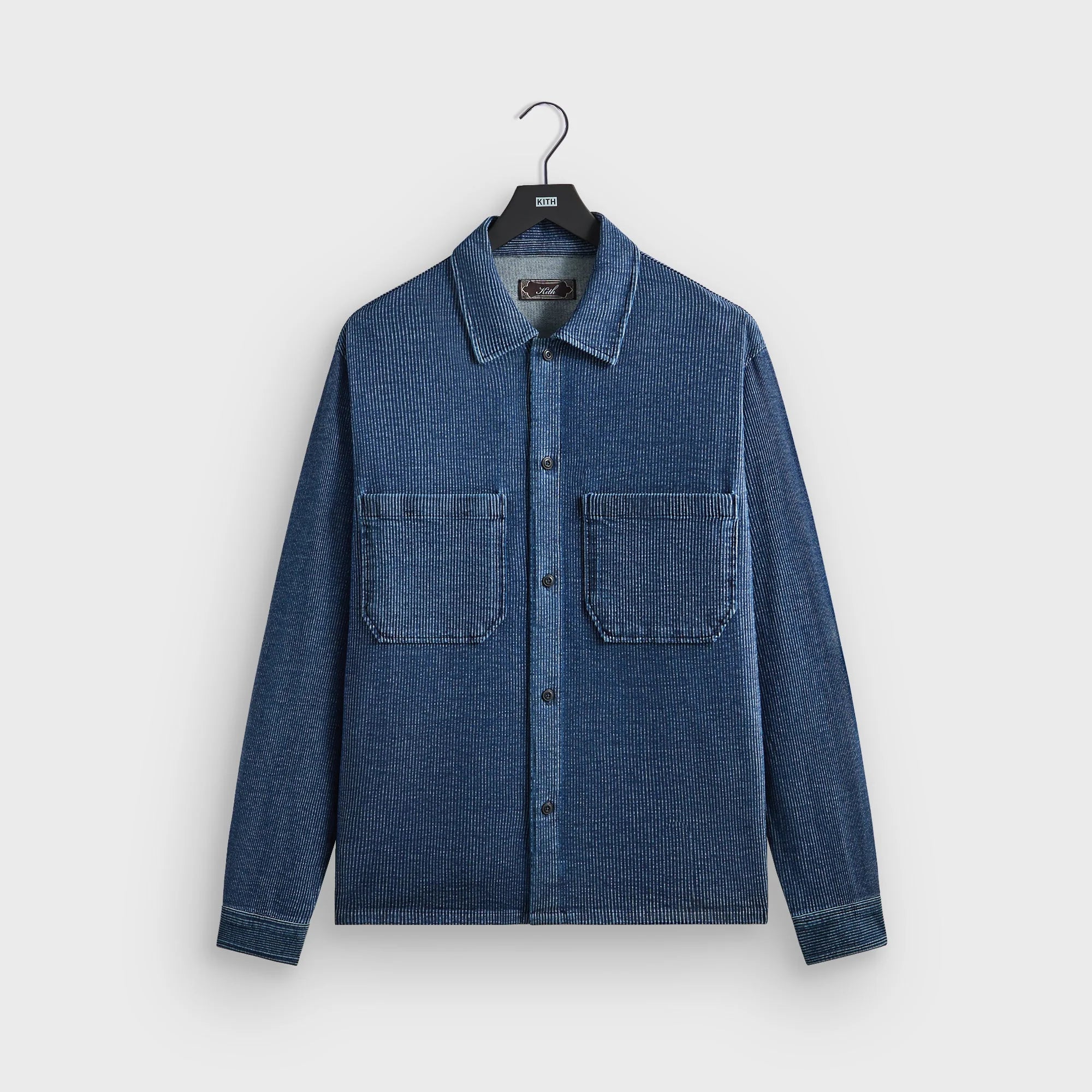 Kith Railroad Stripe Indigo Boxy Collar Overshirt - Dark Indigo