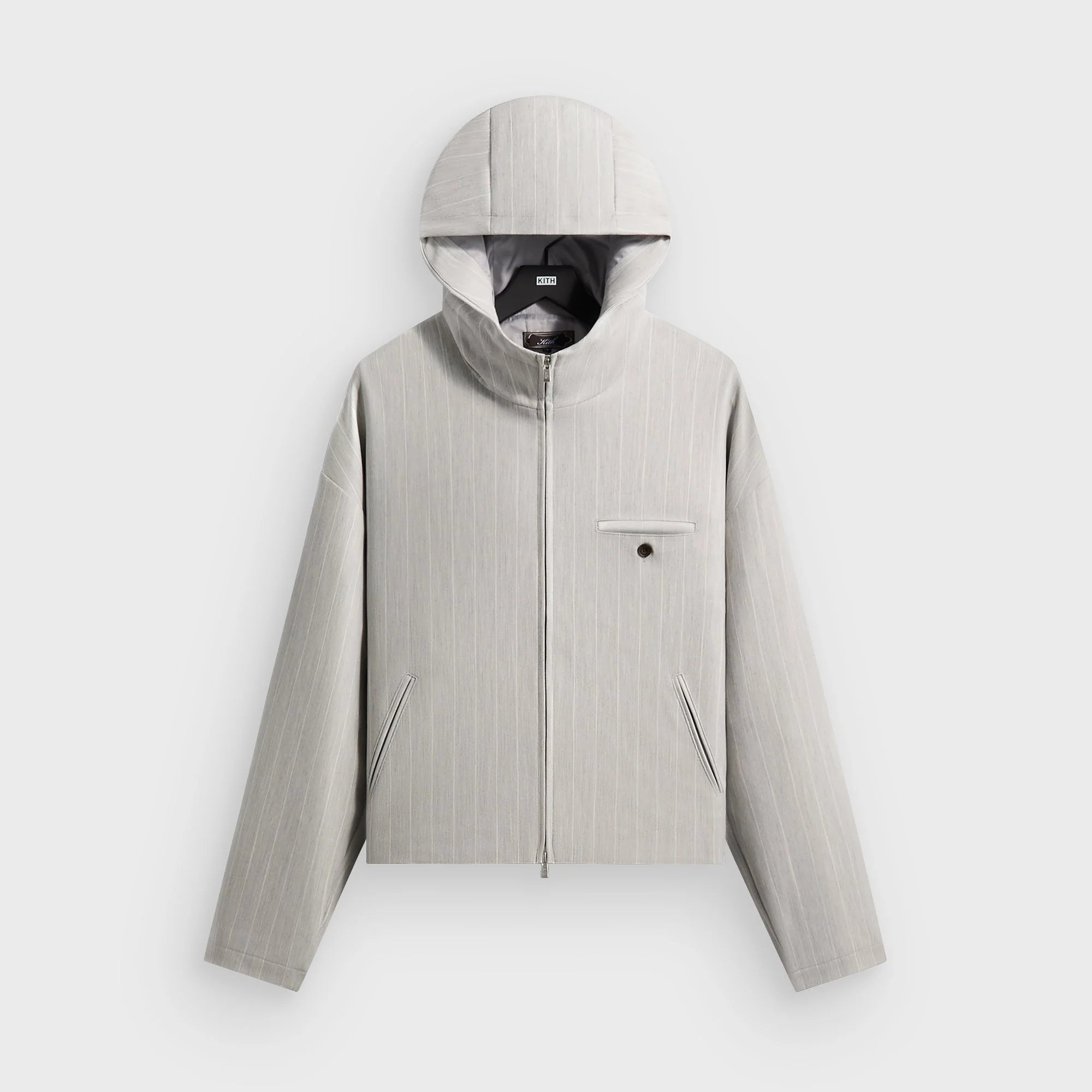 Kith Pinstripe Matteo Zip Up Hoodie - Light Heather Grey