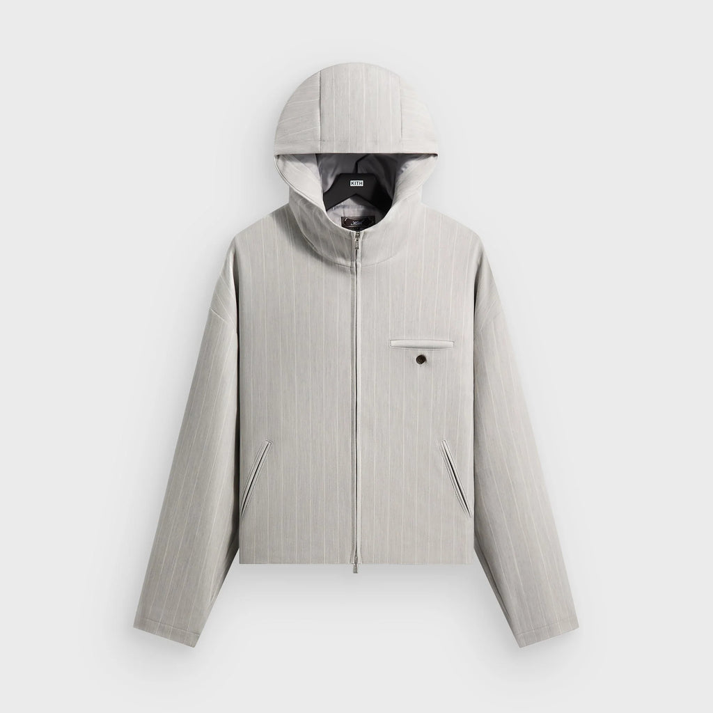 Kith Pinstripe Matteo Zip Up Hoodie - Light Heather Grey