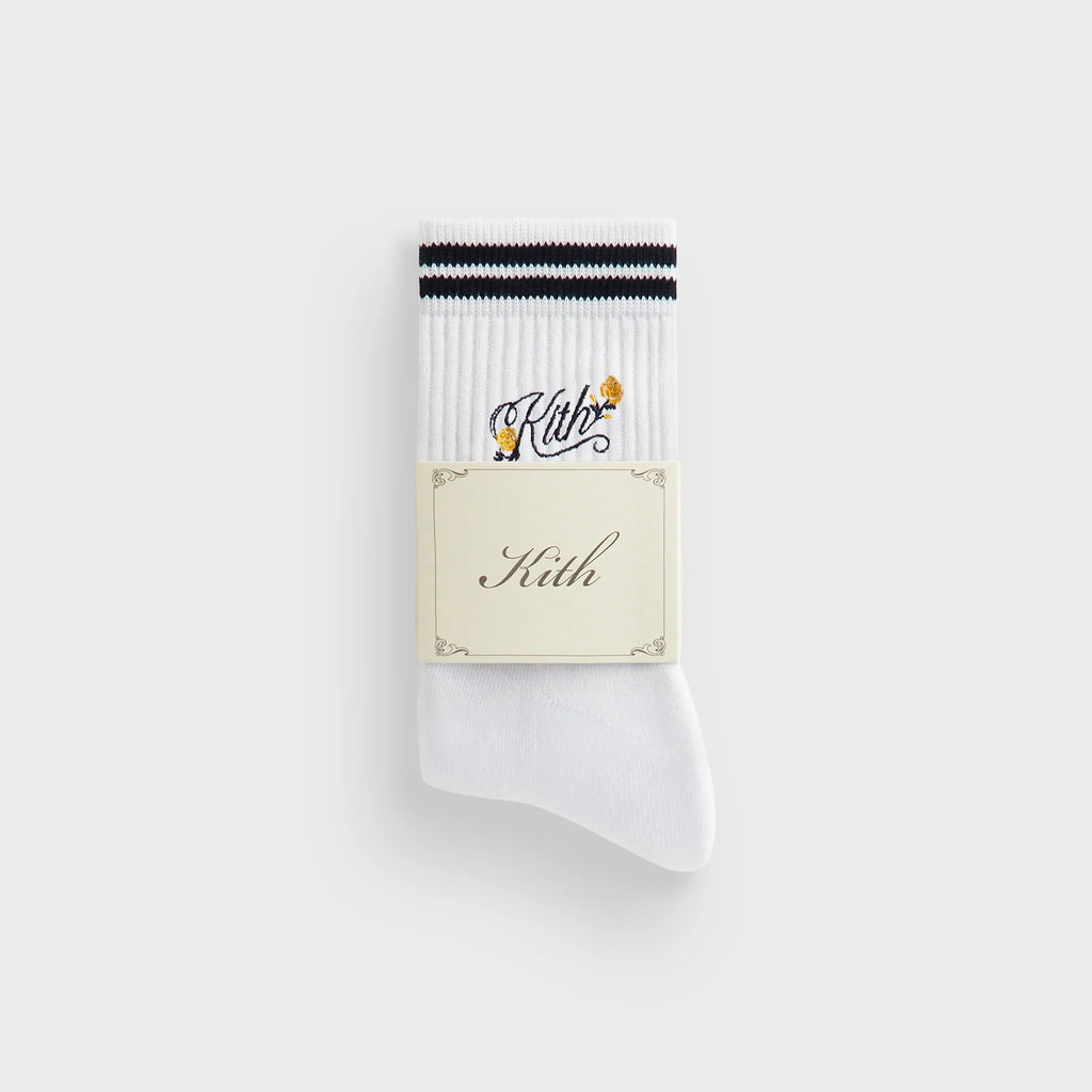 Kith Double Striped Floral Cotton Mid Crew Socks - Nocturnal