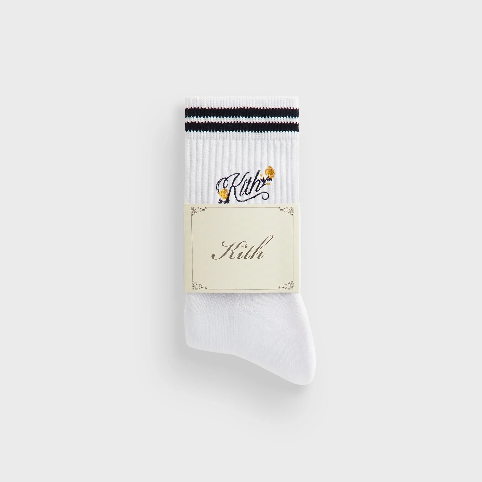 Kith Double Striped Floral Cotton Mid Crew Socks - Nocturnal