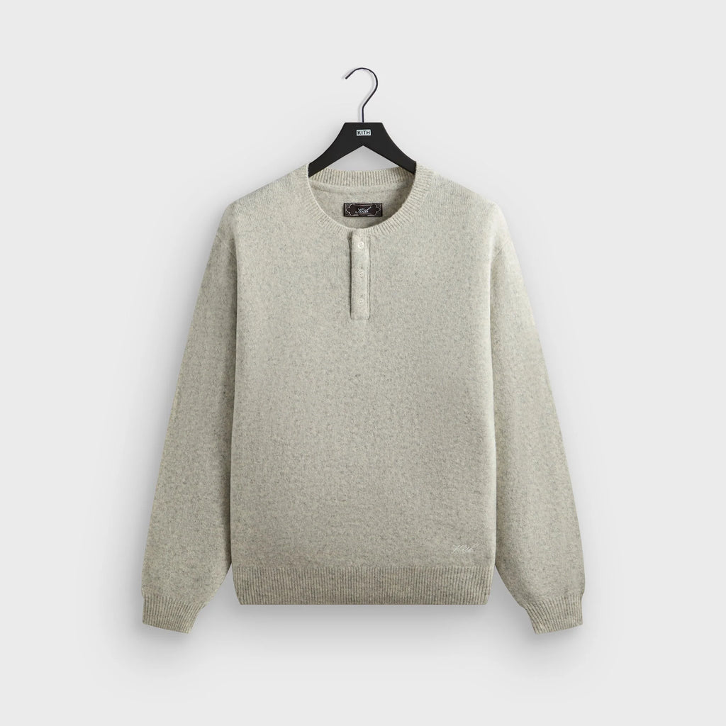 Kith Boucle Harmon Henley Sweater - Light Heather Grey
