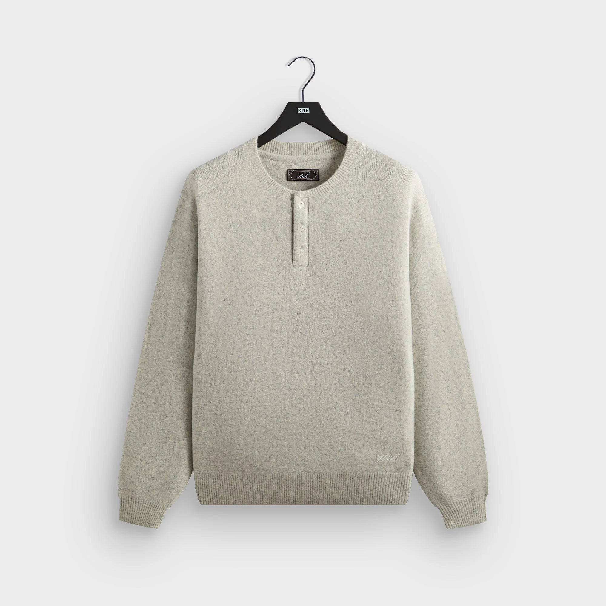 Kith Boucle Harmon Henley Sweater - Light Heather Grey