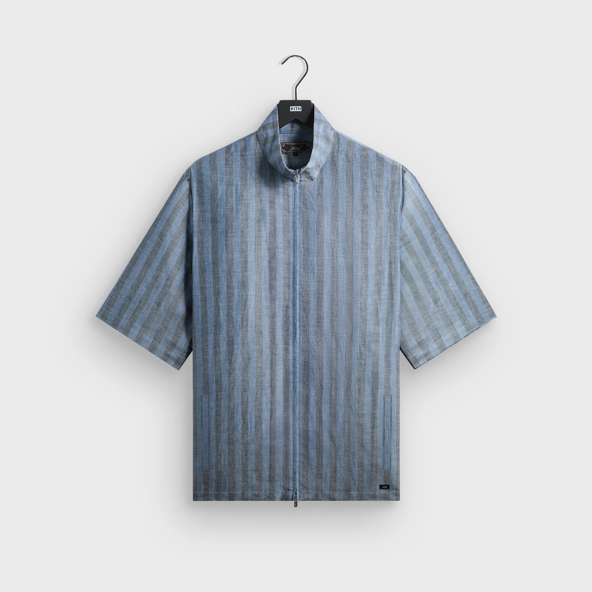 Kith Spun Silk Linen Stripe Colton Zip Front Shirt - Guide